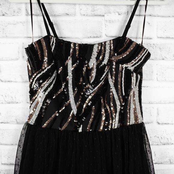 Dress the Population Black Sequin Tulle Midi Dress Women Small Cocktail Holiday - Picture 3 of 11